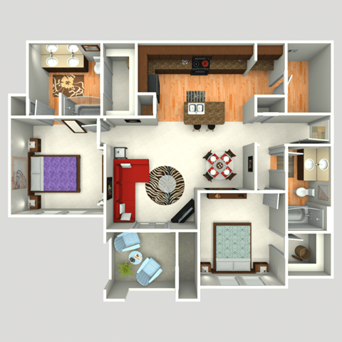 Floor plan for 2 beds, 2 baths, 1125 sqft